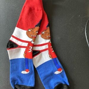 Red and Blue Casual Crew Socks with Cartoon Design